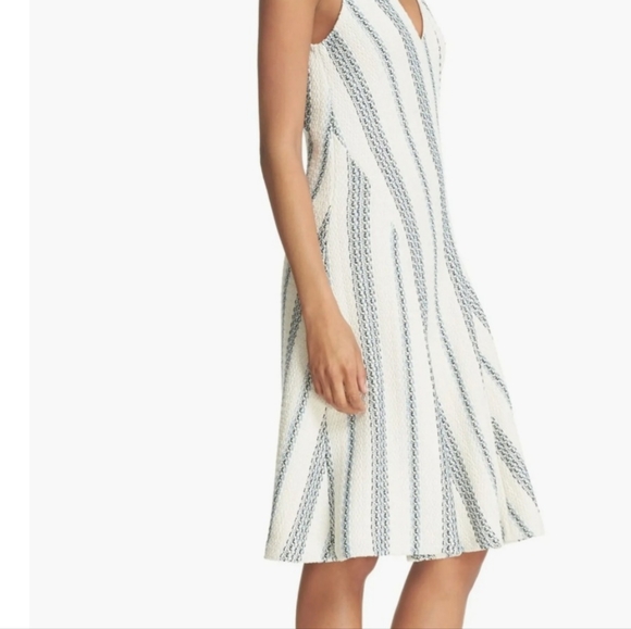 TORY BURCH STACEY STRIPE TWEED A-LINE DRESS CELESTE/VERDE CROSSHATCH $425 - Picture 3 of 16